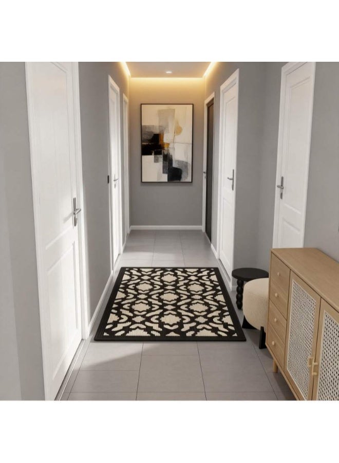 1pc Non-Slip Door Mat, 60*90cm Front Door Mat, Dirt-Scraping Welcome Mat, Durable Thick Mat For All Seasons, Suitable For Home Entrance, Garage, And Garden Entrance, Black And White - Image 4
